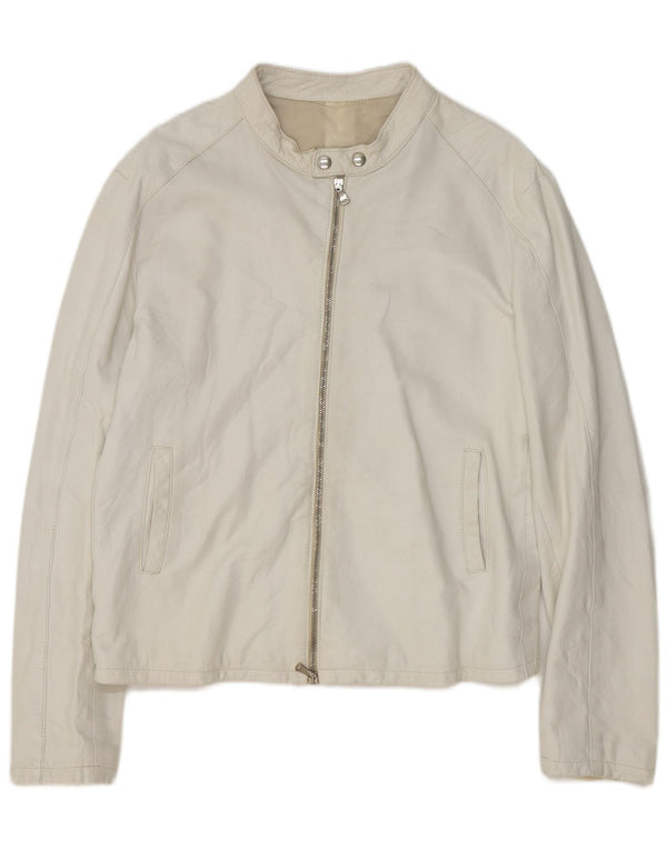 Vintage Mens Leather Bomber Jacket UK 40 Large White