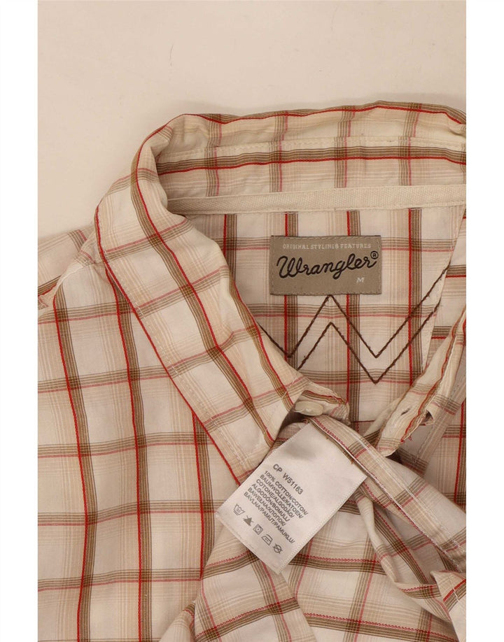 Wrangler Mens Shirt Medium Beige Check Cotton