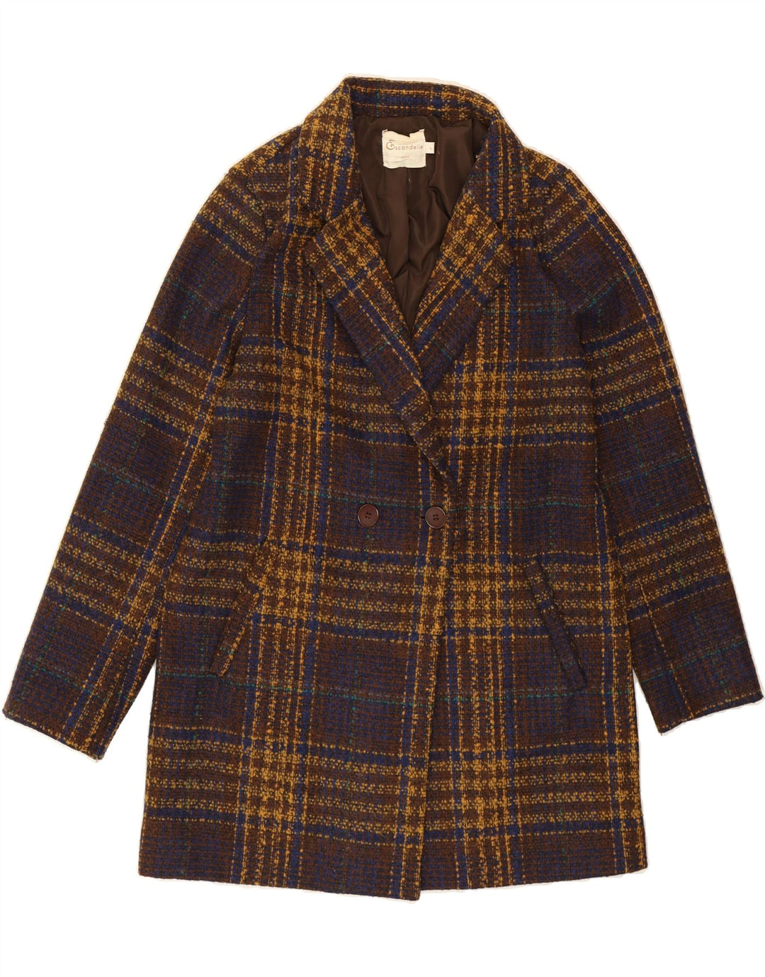 ESCANDELLE Womens Double Breasted Coat UK 16 Large Brown Check Polyester Vintage Escandelle and Second-Hand Escandelle from Messina Hembry 