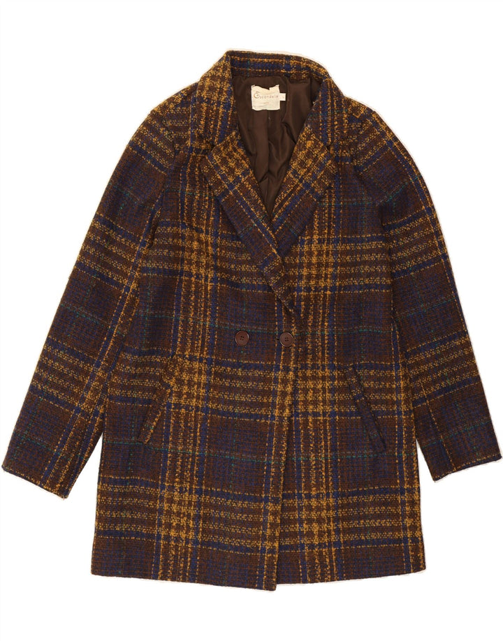 ESCANDELLE Womens Double Breasted Coat UK 16 Large Brown Check Polyester Vintage Escandelle and Second-Hand Escandelle from Messina Hembry 