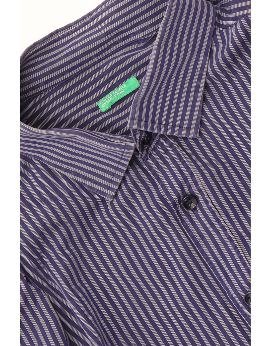 BENETTON Mens Shirt Medium Navy Blue Pinstripe