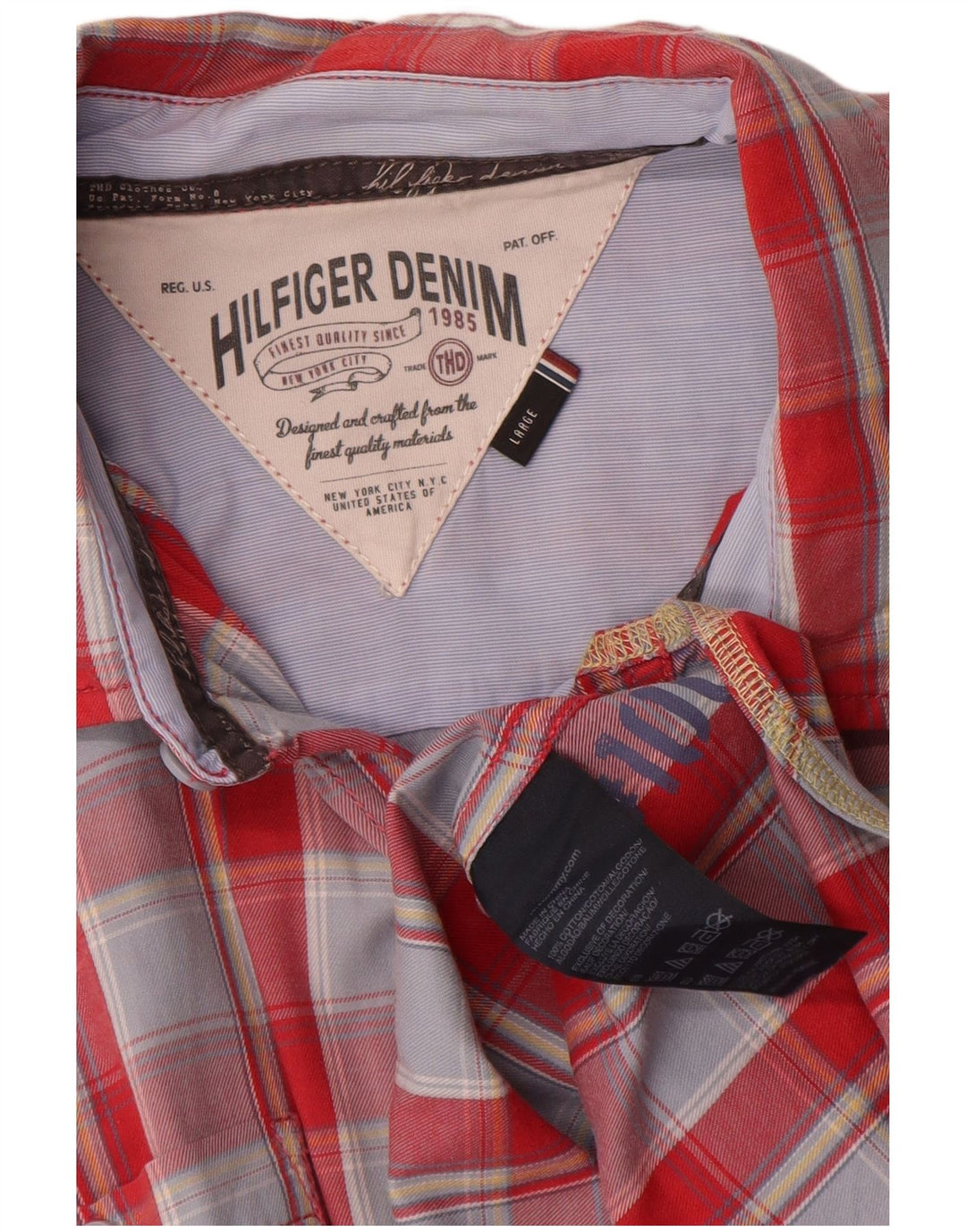 Tommy Hilfiger Mens Short Sleeve Shirt Large Red Check Cotton