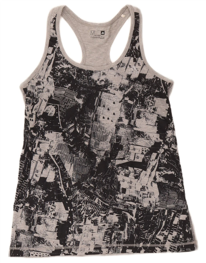 Adidas Womens Climalite Graphic Vest Top UK 12/14 Medium Grey Geometric