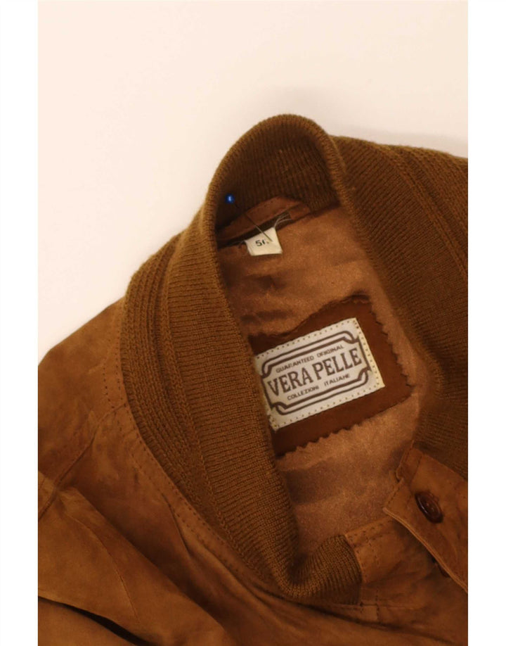 Vintage Herren Wildleder Bomberjacke IT 56 3XL Beige Leder