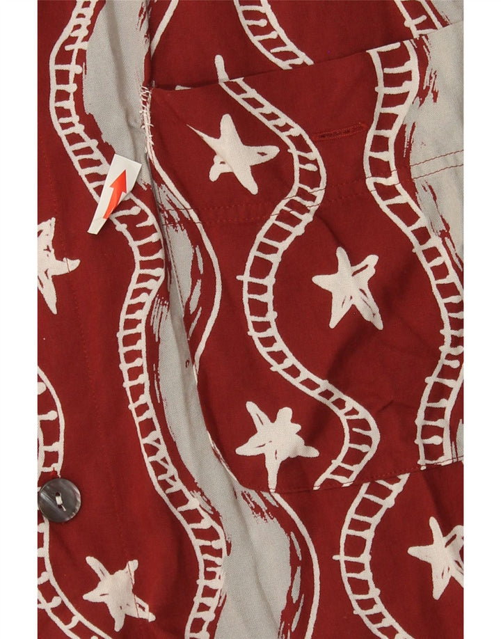 Andre Leon Mens Abstract Pattern Short Sleeve Shirt Large Burgundy Beach
