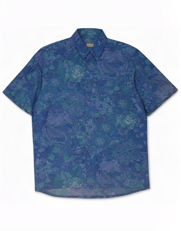 B.W. Cămașă cu mânecă scurtă pentru bărbați Moss Mărimea 38/40 Medium Blue Floral