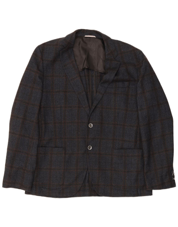 Hugo Boss Mens 2 Button Blazer Jacket EU 56 3XL Navy Blue Check Wool