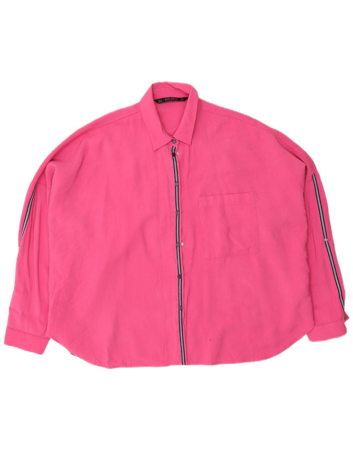 Zara Womens Oversized Shirt Blouse UK 10 Small Pink Viscose