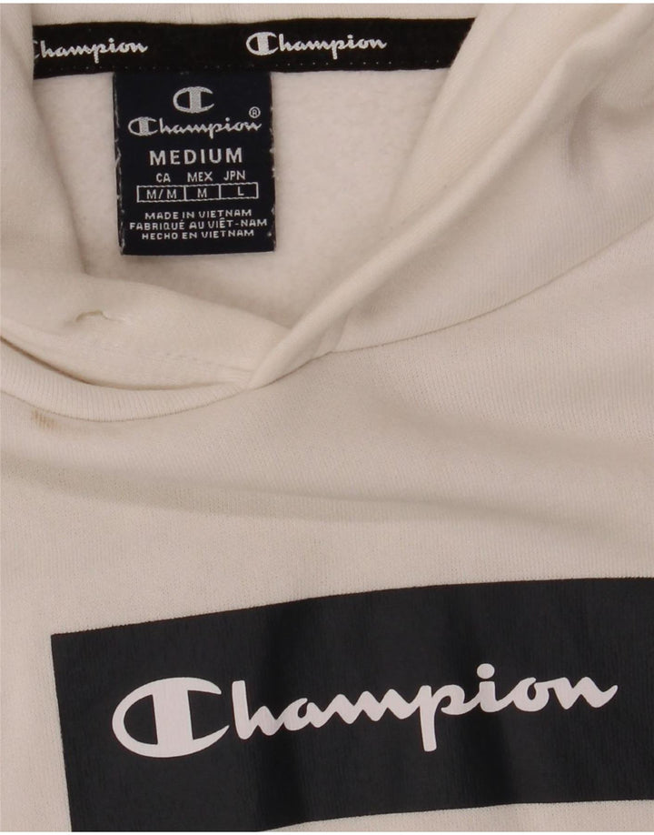 Champion Mens Graphic Hoodie Jumper Medium White Cotton