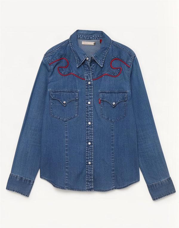 Camisa jeans feminina Levi's UK 10 algodão azul pequeno