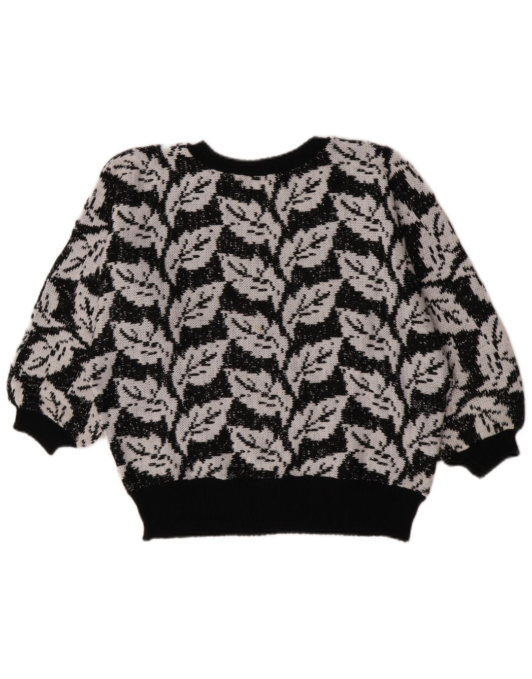 Vintage Womens Abstract Pattern Crew Neck Jumper Sweater UK 14 Medium Black