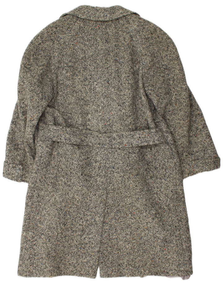 VINTAGE Womens Double Breasted Coat IT 42 Medium Grey Herringbone