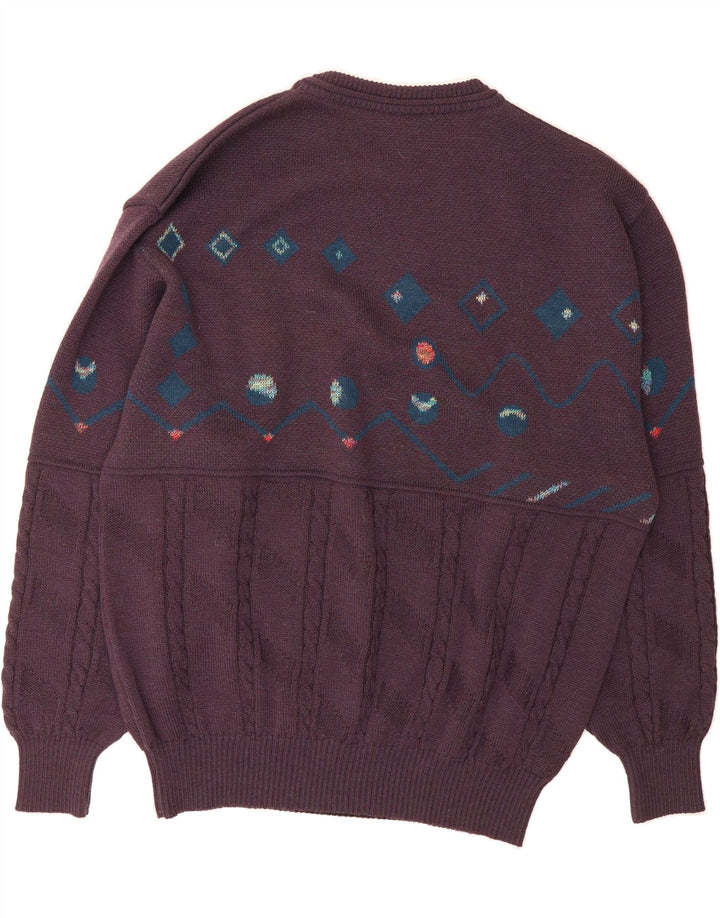 FISCHER Mens Crew Neck Jumper Sweater IT 52 Large Purple Geometric Vintage Fischer and Second-Hand Fischer from Messina Hembry 