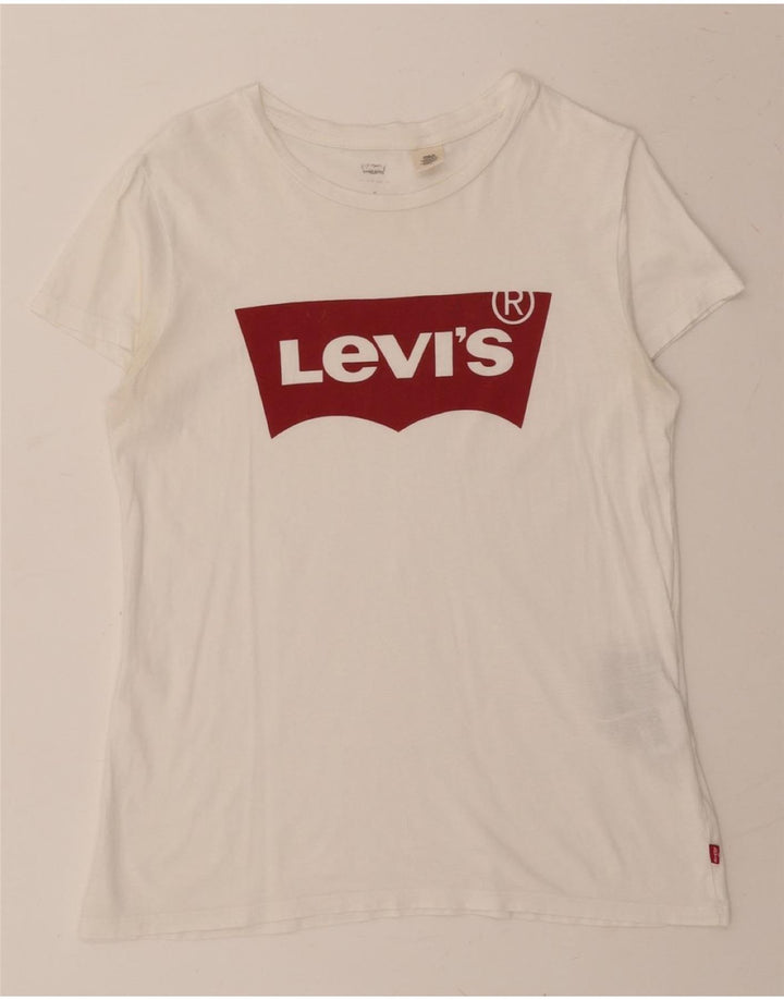 LEVI'S Womens Graphic T-Shirt Top UK 12 Medium White Cotton Vintage Levi's and Second-Hand Levi's from Messina Hembry 
