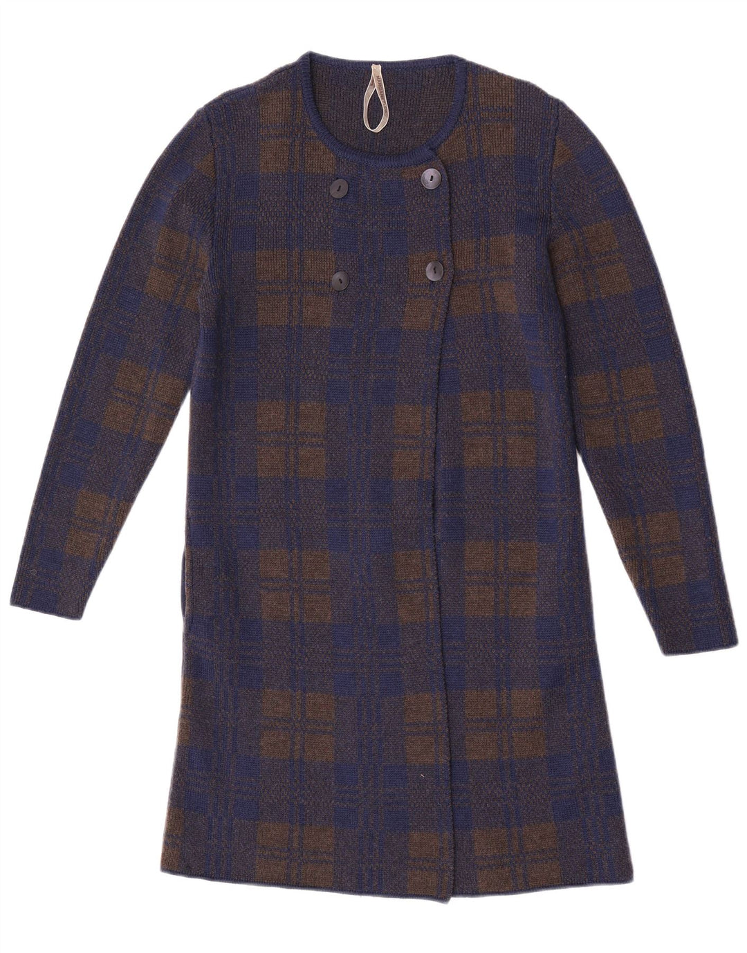 Vintage Womens Longline Cardigan Sweater UK 14 Medium Navy Blue Check
