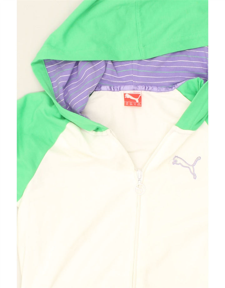 PUMA Girls Zip Hoodie Sweater 13-14 Years Green Colourblock Cotton | Vintage Puma | Thrift | Second-Hand Puma | Used Clothing | Messina Hembry 