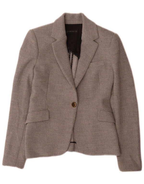 Zara Chaqueta tipo blazer con 1 botón para mujer UK 6 XS Poliéster gris