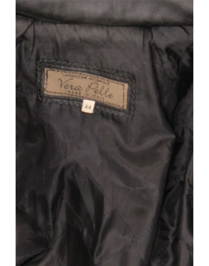 manteau en cuir à capuche femme vintage IT 44 Medium Black