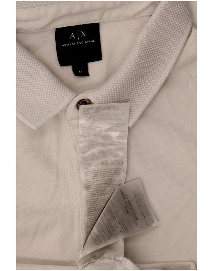 Armani Exchange Mens Long Sleeve Polo Shirt Medium White Cotton