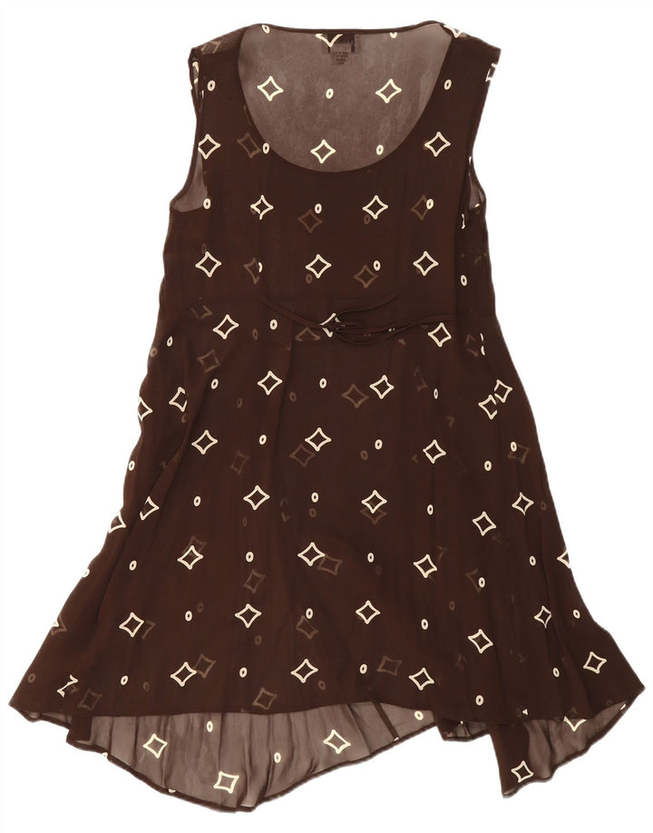 Vintage Womens See Through A-Line Dress IT 46 Large Brown Geometric