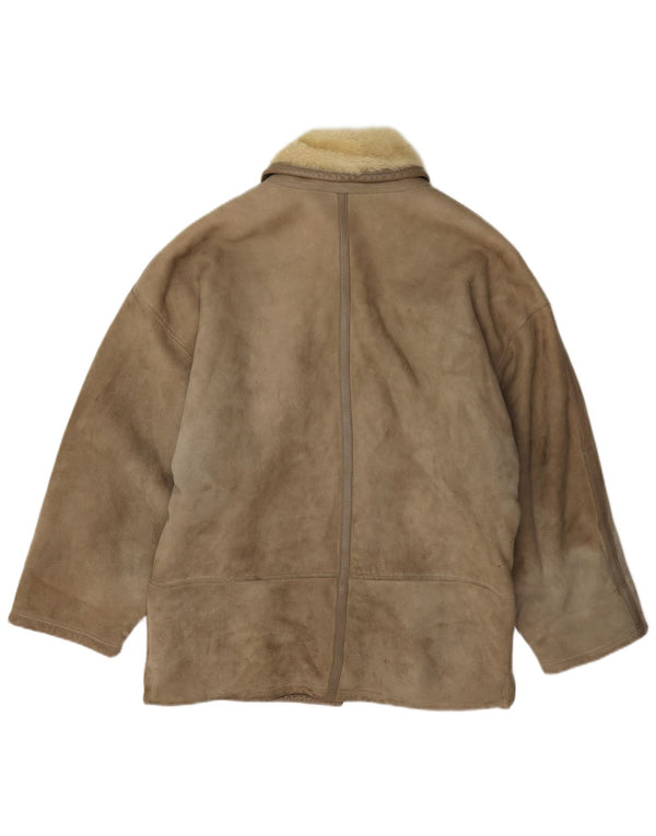 Genny Womens Shearling Jacket US 6 Medium Grey Læder