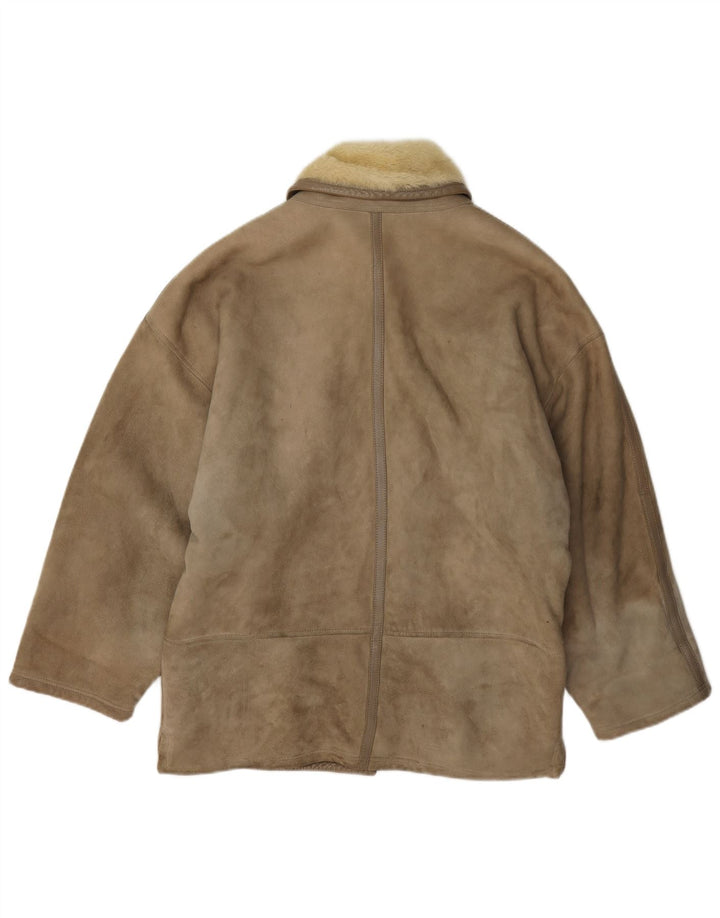 Genny Womens Shearling Jacket US 6 Medium Grey Læder