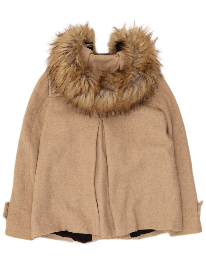 Zara Womens Hooded Oversized Duffle Coat UK 6 XS Beige