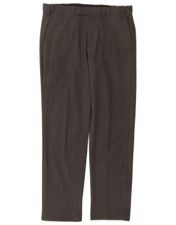 Marks & Spencer Mens Straight Suit Trousers W32 L31 Grey Wool