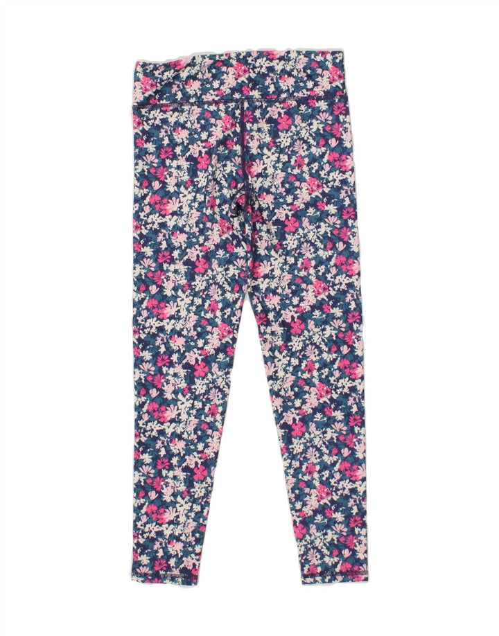EDDIE BAUER Girls Leggings 10-11 Years Medium Navy Blue Floral Polyester Vintage Eddie Bauer and Second-Hand Eddie Bauer from Messina Hembry 