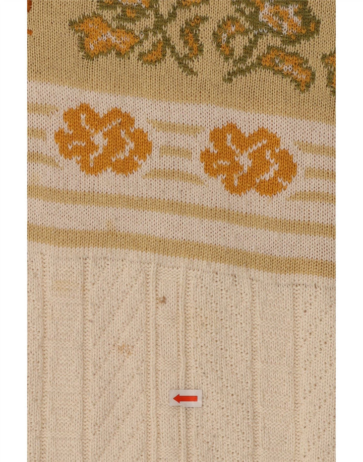VINTAGE Mens Graphic Boat Neck Jumper Sweater Medium White Floral