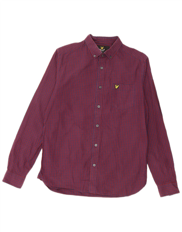 Lyle & Scott Mens Shirt Small Burgundy Gingham Cotton