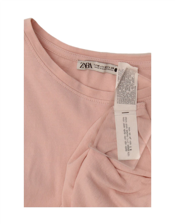 ZARA Womens T-Shirt Top UK 14 Medium Pink Cotton Vintage Zara and Second-Hand Zara from Messina Hembry 