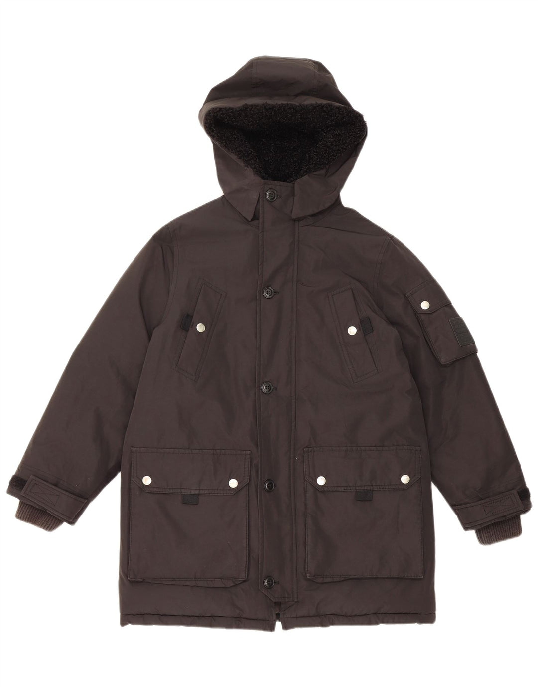 Diesel Dame Hooded Parka Jacket UK 10 Small Black Polyester