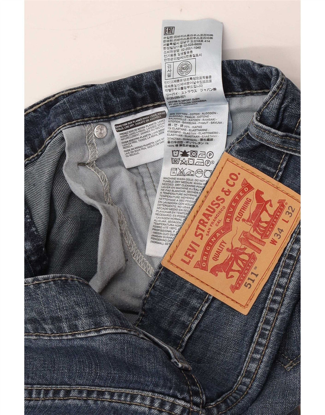 Levi's Mens 511 Slim Jeans W34 L32 Blue Cotton