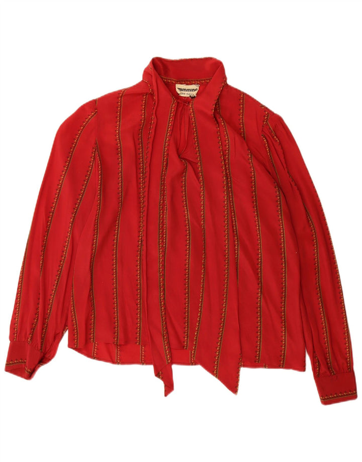 MIMMINA Dame Front Tie Langærmet Bluse Top UK 14 Stor rød stribet