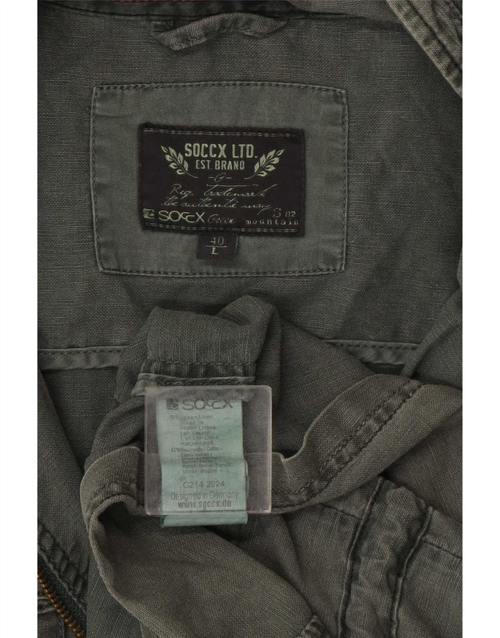 Soccx Mens Hooded Utility Jacket UK 40 Large Khaki Linen