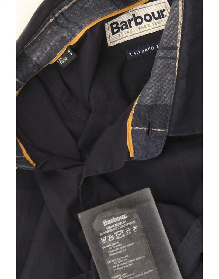 Barbour Mens Tailored Fit Shirt Small Navy Blue Cotton