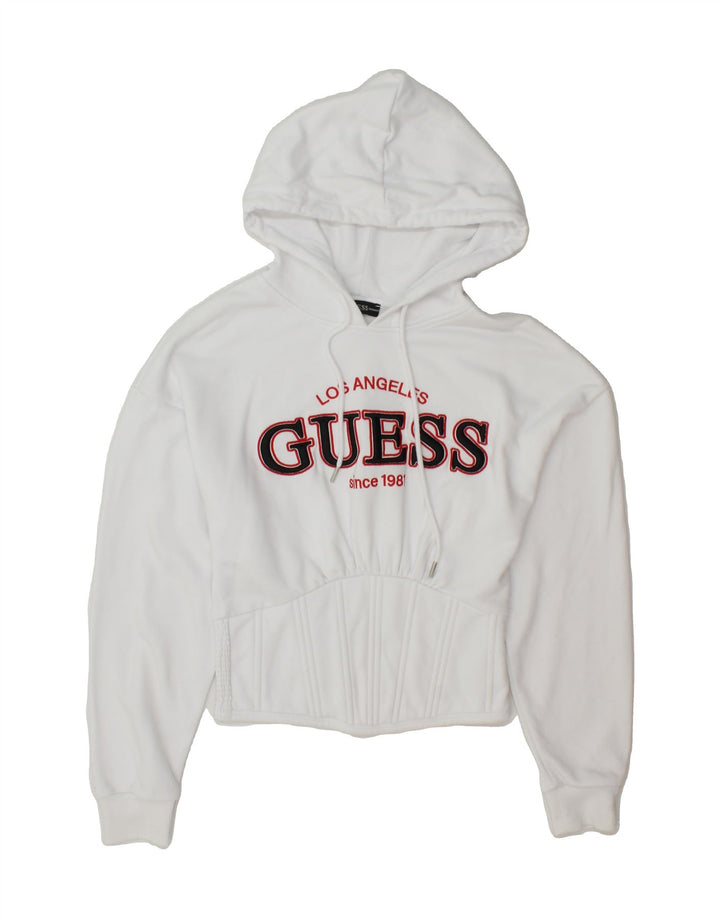 GUESS Womens Graphic Hoodie Jumper UK 12 Medium White Cotton Vintage Guess and Second-Hand Guess from Messina Hembry 