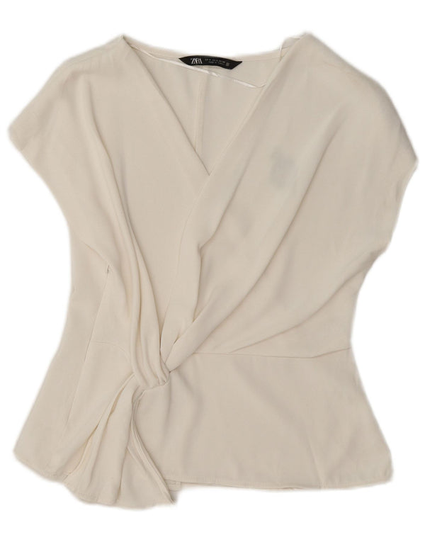 Zara Damen Bluse Top UK 10 Small Weiß Polyester