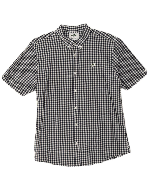 Le Shark Mens Short Sleeve Shirt Large Navy Blue Gingham Cotton