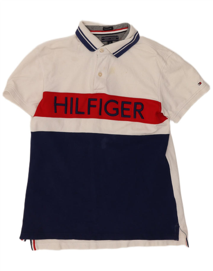 Tommy Hilfiger Mens Graphic Custom Fit Polo Shirt Medium White Colourblock