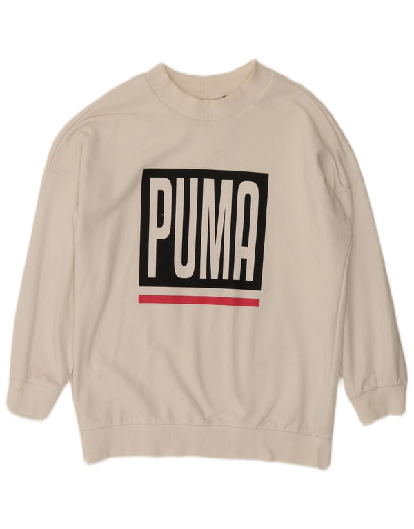 Puma Womens Graphic Loose Fit Sweatshirt Jumper UK 10 Small White Cotton