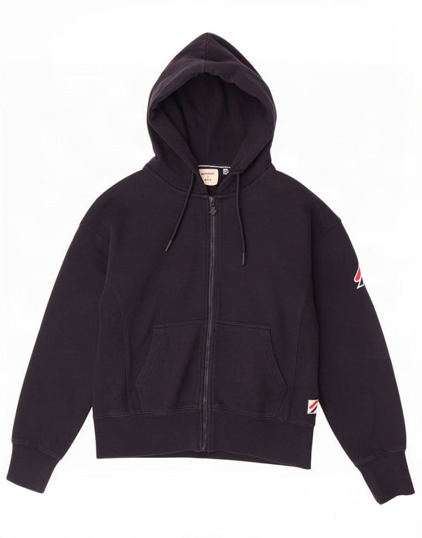 Superdry Pull à capuche zippé pour femme UK 12 Bleu marine moyen Coton