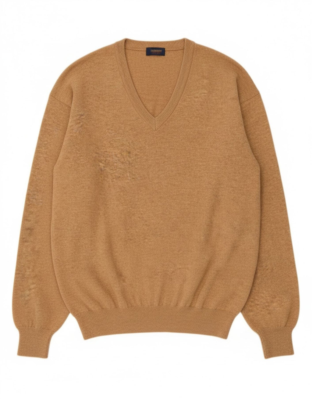 Massimo Dutti Mens V-Neck Jumper Sweater XL Beige Wool