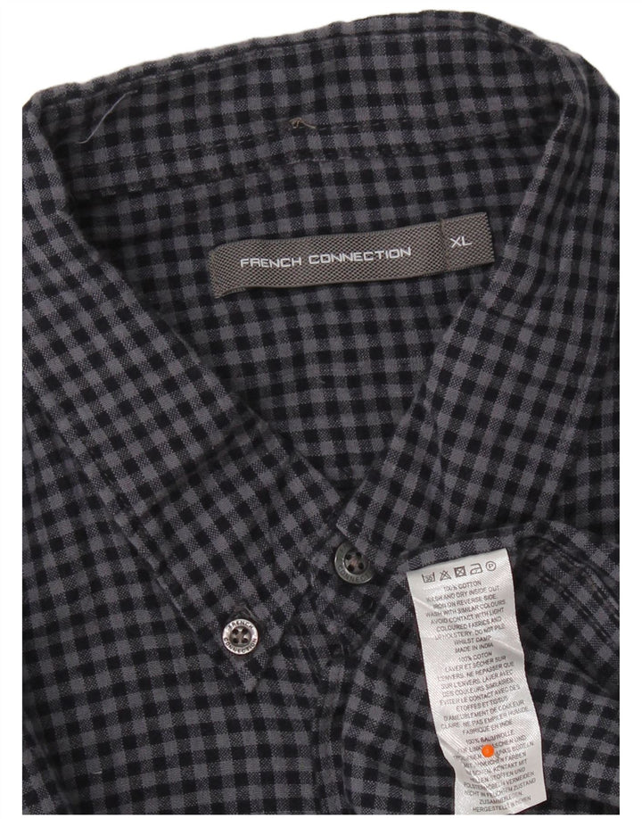 French Connection Mens Shirt XL Navy Blue Gingham Cotton