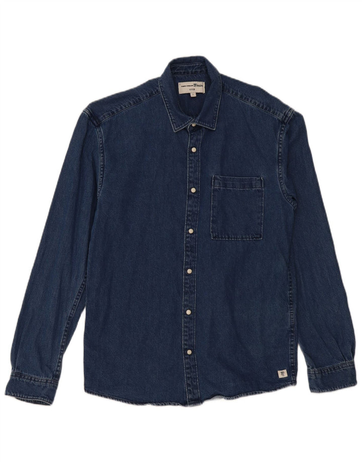 Tom Tailor Herre Fitted Denim Shirt Stor marineblå bomuld