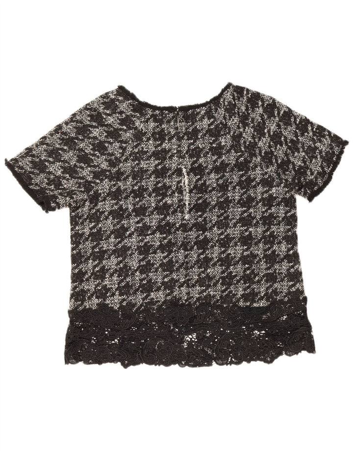 Rick Cardona Damebluse Top UK 12 Medium Black Houndstooth Polyester