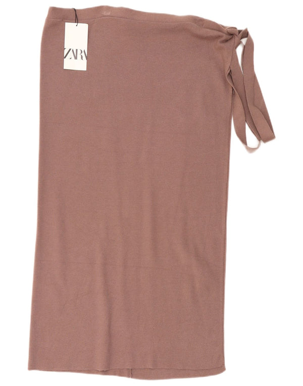 Zara Γυναικεία Πλεκτή Φούστα Wrap Medium W28 Καφέ βισκόζη