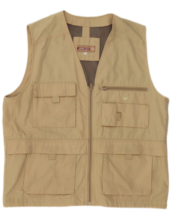 Brugi Mens Utility Gilet UK 40 Large Khaki Polyester