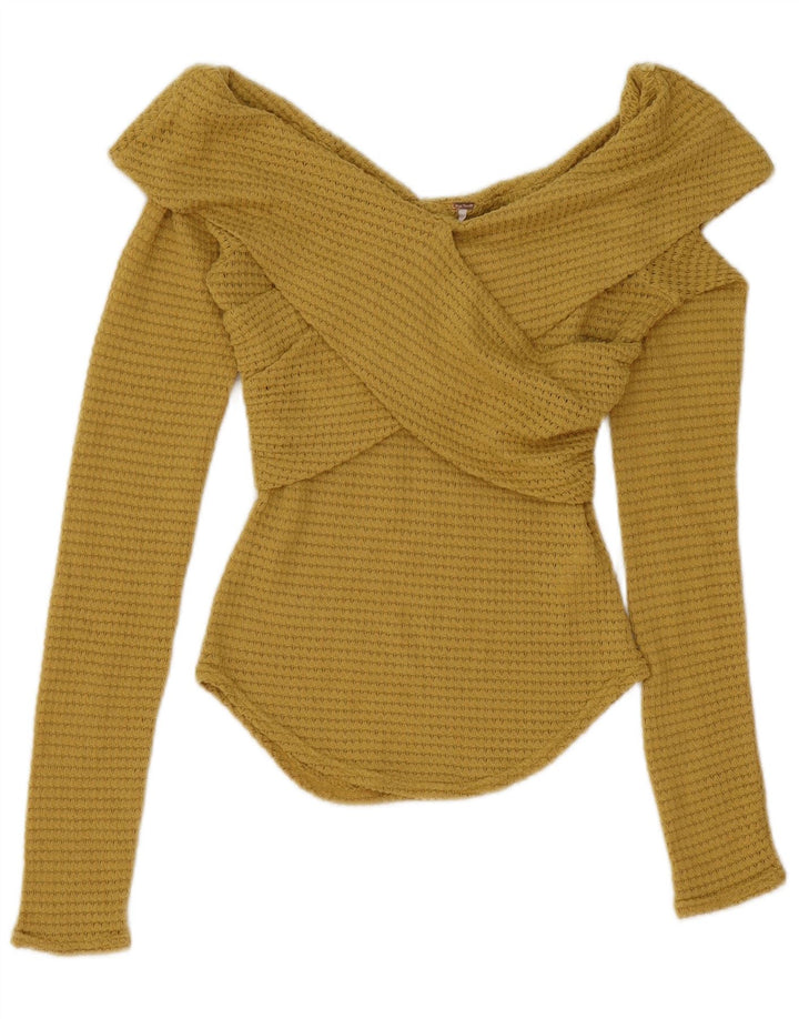 Free People Womens Top Long Sleeve UK 6 XS Yellow Polyester